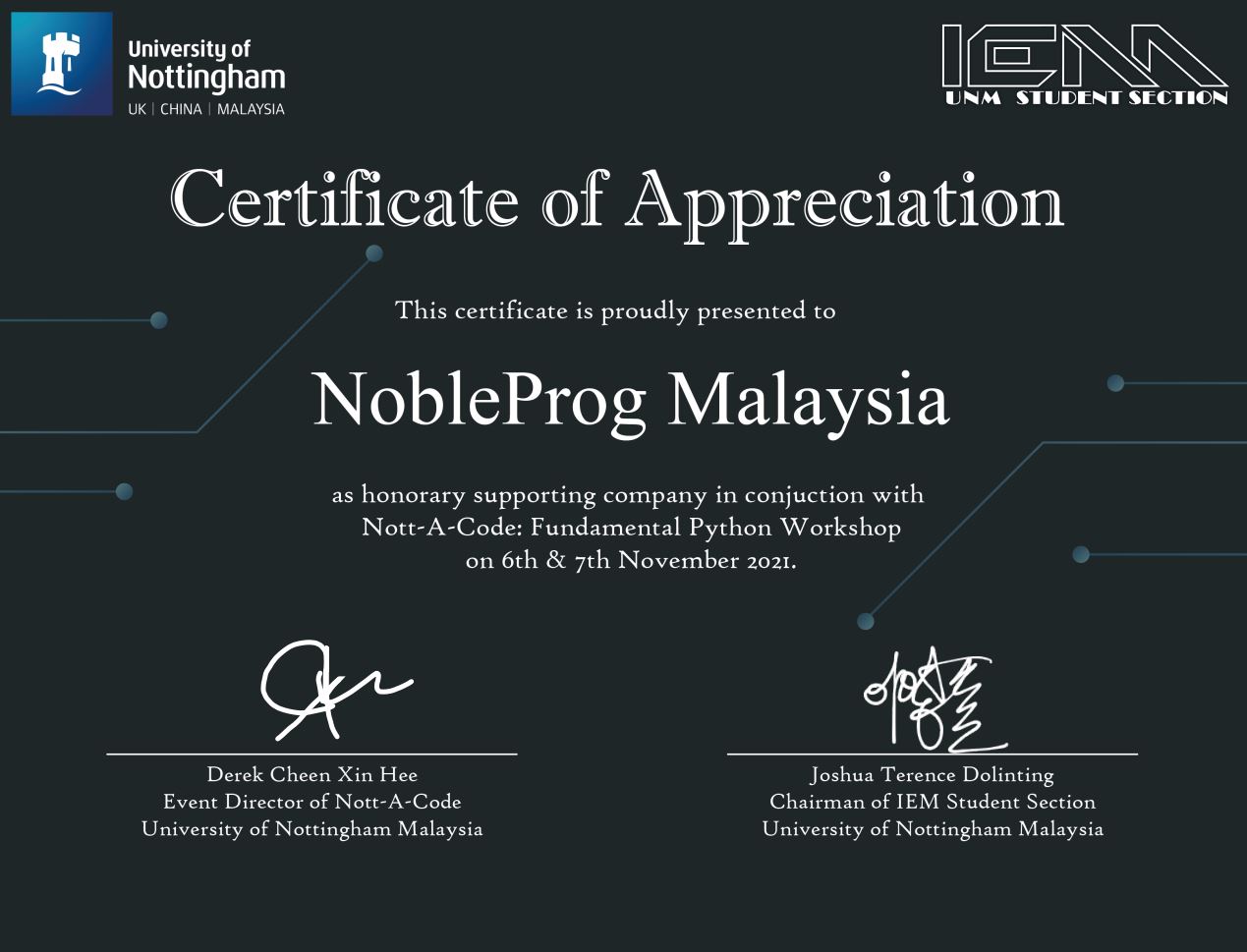 Certificate of Appreciation
